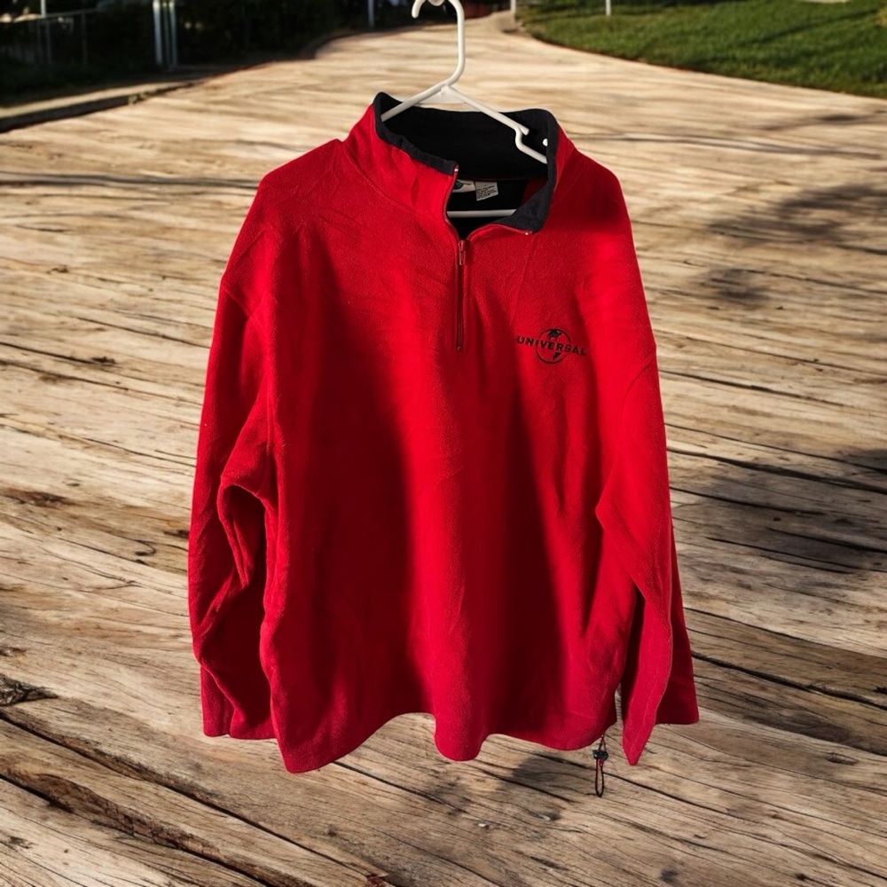 Vintage Universal Studios Hollywood Red Fleece 1/4 Zip Pullover Jacket Mens L